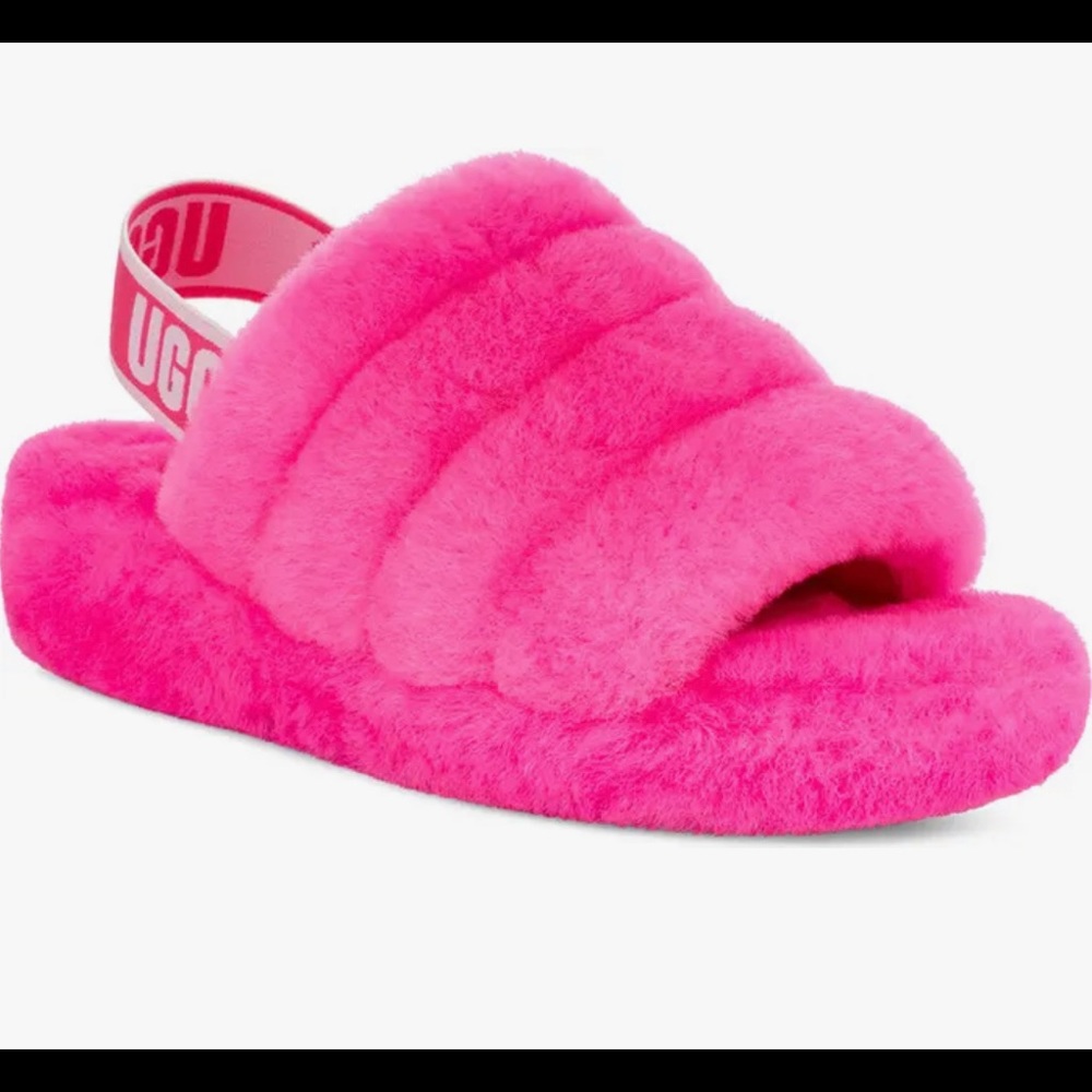 Pink fluffy UGG slippers
